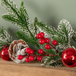 Samuel Alexander 1.9M Christmas Frosted Pinecone Garland With Red Berries And Baubles - thumbnail 5