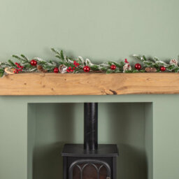 Samuel Alexander 1.9M Christmas Frosted Pinecone Garland With Red Berries And Baubles - thumbnail 1
