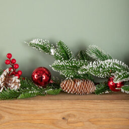 Samuel Alexander 1.9M Christmas Frosted Pinecone Garland With Red Berries And Baubles - thumbnail 7