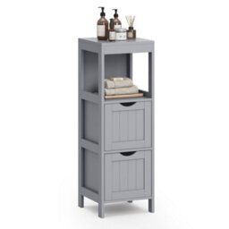 Songmics Vasagle Floor Cabinet, Freestanding Storage Unit, With 2 Drawers, 1 Open Compartment, Modern Style, Dove Grey - thumbnail 3