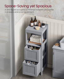 Songmics Vasagle Floor Cabinet, Freestanding Storage Unit, With 2 Drawers, 1 Open Compartment, Modern Style, Dove Grey - thumbnail 6