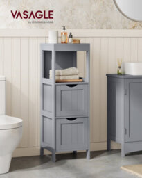 Songmics Vasagle Floor Cabinet, Freestanding Storage Unit, With 2 Drawers, 1 Open Compartment, Modern Style, Dove Grey - thumbnail 1
