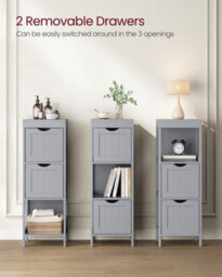 Songmics Vasagle Floor Cabinet, Freestanding Storage Unit, With 2 Drawers, 1 Open Compartment, Modern Style, Dove Grey - thumbnail 5