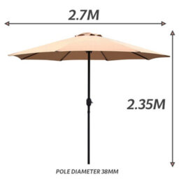 Glamhaus Garden Parasol Table Umbrella 2.7M With Crank Handle, Uv40 Protection, Includes Protection Cover, Robust Steel - Sand - thumbnail 3