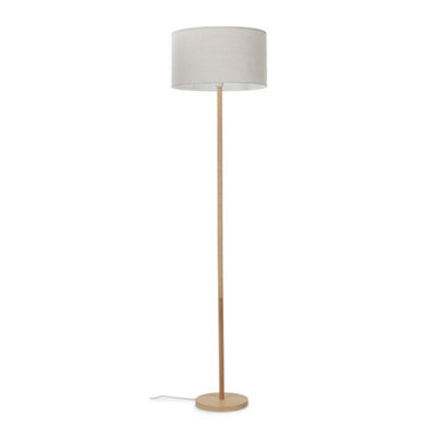 Valuelights Heather Modern Scandi Floor Lamp In Light Wooden Finish With Grey Drum Shade - Includes 6W Led Gls Bulb 3000K - image 1