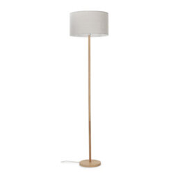 Valuelights Heather Modern Scandi Floor Lamp In Light Wooden Finish With Grey Drum Shade - Includes 6W Led Gls Bulb 3000K