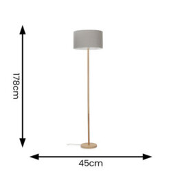 Valuelights Heather Modern Scandi Floor Lamp In Light Wooden Finish With Grey Drum Shade - Includes 6W Led Gls Bulb 3000K - thumbnail 6