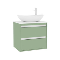 Royal Bathrooms Orion 600mm Mint Sage Wall Hung Plain White Countertop Vanity Unit 2 Drawer With Cesar Basin & Chrome Accent Trim - thumbnail 6