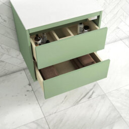 Royal Bathrooms Orion 600mm Mint Sage Wall Hung Plain White Countertop Vanity Unit 2 Drawer With Cesar Basin & Chrome Accent Trim - thumbnail 4
