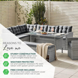Furniturebox Marbella Rattan Garden Table & Chairs, 9 Seat Outdoor Corner Sofa Dining Set, Outdoor Garden Table & Chairs Set Beige - thumbnail 7