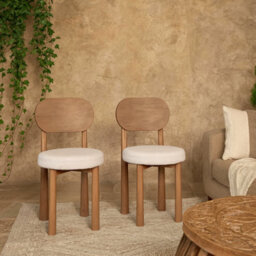 Wyld Haus Set Of 2 New Mexico Natural Mango Wood Dining Chairs With Boucle Upholstered Seats - thumbnail 1