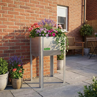 Bellamy™ Galvanised Steel Standing Trough Planter On Legs - Galvanised Steel Finish - 45.5Cm X 45.5Cm X 79Cm - image 1