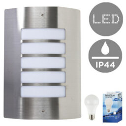 Valuelights Medlock Stainless Steel And Frosted Lens Ip44 Rated Outdoor Wall Security Light With Led Bulb