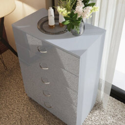 Fwstyle 5 Drawer Chest Of Drawers Grey Gloss Bedroom Furniture - thumbnail 3