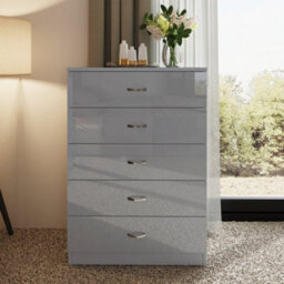 Fwstyle 5 Drawer Chest Of Drawers Grey Gloss Bedroom Furniture - thumbnail 2