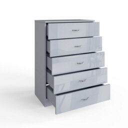 Fwstyle 5 Drawer Chest Of Drawers Grey Gloss Bedroom Furniture - thumbnail 5