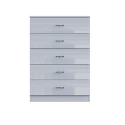 Fwstyle 5 Drawer Chest Of Drawers Grey Gloss Bedroom Furniture - thumbnail 6
