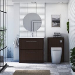 Royal Bathrooms Livora 800mm Walnut Woodgrain Floor Standing Bathroom Vanity Unit 2 Storage Cabinet Drawer With Ceramic Basin - thumbnail 3
