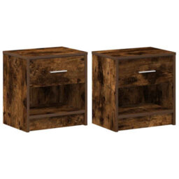 Walplus Bedside Cabinets 2 Pcs With Drawer Smoked Oak 39X28X41 Cm - thumbnail 2