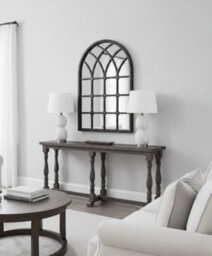Biznest Arched Top Window Wall Mount Mirror Black Plastic Frame Gothic Design Indoor/outdoor Vanity Display Home Deco 71X50Cm - thumbnail 2