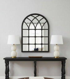 Biznest Arched Top Window Wall Mount Mirror Black Plastic Frame Gothic Design Indoor/outdoor Vanity Display Home Deco 71X50Cm
