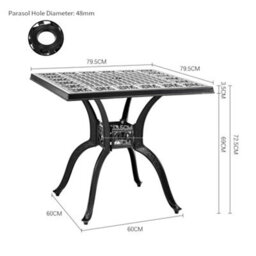Breeins 79.5Cm W Square Cast Aluminum Outdoor Garden Dining Table With Umbrella Hole - thumbnail 7