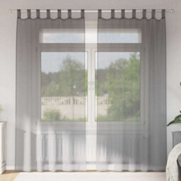 Berkfield Durable Voile Curtains With Loops 2 Pcs Dark Grey 140X225 Cm - thumbnail 2