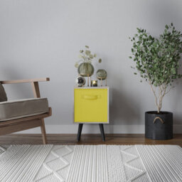 Urbn-Living Urbnliving 51Cm Height Antique Oak Wooden Cube Storage Bookcase Yellow Inserts Scandinavian Black Legs - thumbnail 2
