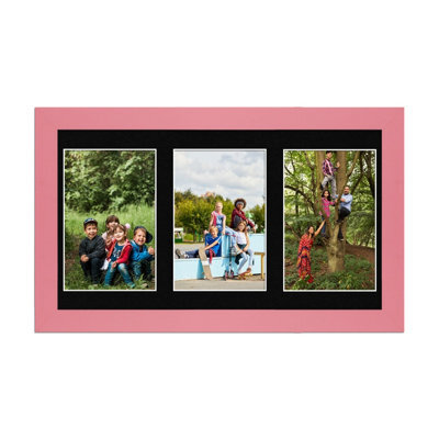 AK Frames 40X20Cm Pastel Pink Modern Multi Photo Frame With Black Mount - Holds 3 Apertures (3X) 6X4 Photos - image 1