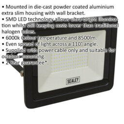 Extra Slim Floodlight With Wall Bracket - 100W Smd Led - Ip65 Rated - 8500 Lumen - thumbnail 2