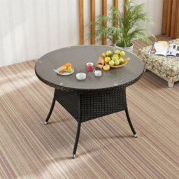 Living And Home Black Garden Rattan Tempered Glass Top Round Table With Parasol Hole - thumbnail 3