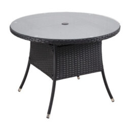Living And Home Black Garden Rattan Tempered Glass Top Round Table With Parasol Hole - thumbnail 4