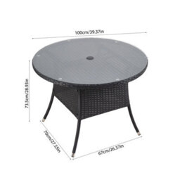 Living And Home Black Garden Rattan Tempered Glass Top Round Table With Parasol Hole - thumbnail 9