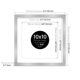 "10X10"" Silver Picture Frame - 10X10"" Square Frame With 9X9"" Mount For 10X10""/9X9"" Pictures Art Deco Style Gallery Wall, 1 Pack" - thumbnail 2