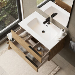 Banyetti Celtic 800mm Wall Hung Bathroom Vanity Unit With Athena Basin - Ostippo Oak - thumbnail 4