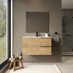Banyetti Celtic 800mm Wall Hung Bathroom Vanity Unit With Athena Basin - Ostippo Oak - thumbnail 1