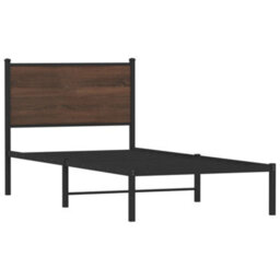 Berkfield Metal Bed Frame Without Mattress Brown Oak 90X200 Cm - thumbnail 3