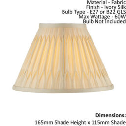 Tapered Cylinder Lamp Shade - Ivory Silk - 60W E27 Or B22 - Living Room - E10065 - thumbnail 2