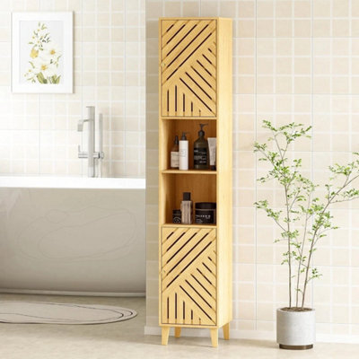 Tall Bathroom Cabinet Slim Bamboo Storage Cupboard Shelves - image 1