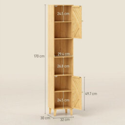 Tall Bathroom Cabinet Slim Bamboo Storage Cupboard Shelves - thumbnail 2