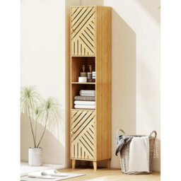 Tall Bathroom Cabinet Slim Bamboo Storage Cupboard Shelves - thumbnail 3