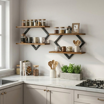 Levede Floating Shelves Hanging Rustic Brown Stylish Wall Storage 2 Set - image 1