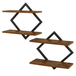 Levede Floating Shelves Hanging Rustic Brown Stylish Wall Storage 2 Set - thumbnail 2