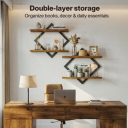 Levede Floating Shelves Hanging Rustic Brown Stylish Wall Storage 2 Set - thumbnail 7