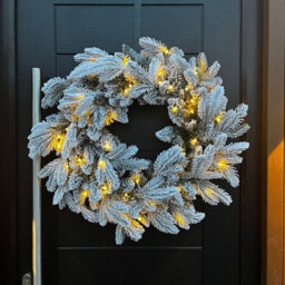 Outdoor Living (NW) Ltd 60Cm Premium Mixed Branch Prelit Snow Flocked Christmas Wreath - With Timer - thumbnail 3