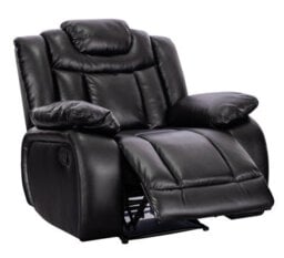 Recliner Manual Chair In Black Faux Leather - thumbnail 2