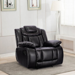 Recliner Manual Chair In Black Faux Leather - thumbnail 1