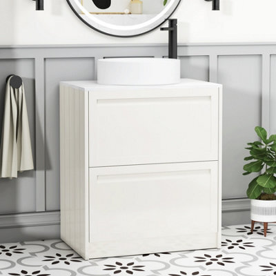 Royal Bathrooms Royal Bathroom Elmore 700mm Classic White Freestanding Countertop Bathroom Vanity Unit 2 Drawer With Art Basin - image 1