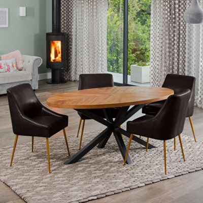 Dosenna Oval Dining Table Set With 4 Lograto Faux Leather Chairs - Brown - image 1