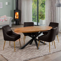 Dosenna Oval Dining Table Set With 4 Lograto Faux Leather Chairs - Brown